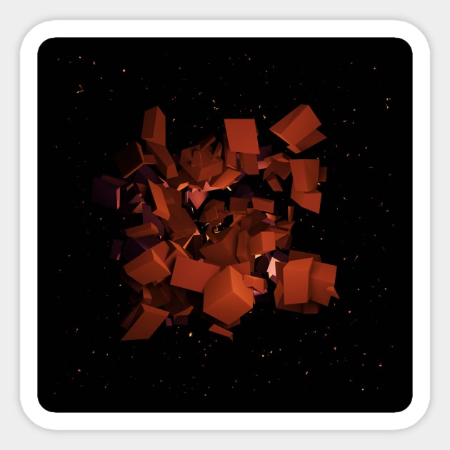 Orange Cube Explosion Space Art Sticker by muffinespixels